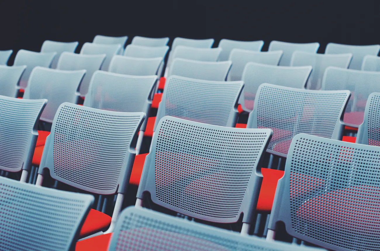 A conference room set for a corporate meeting