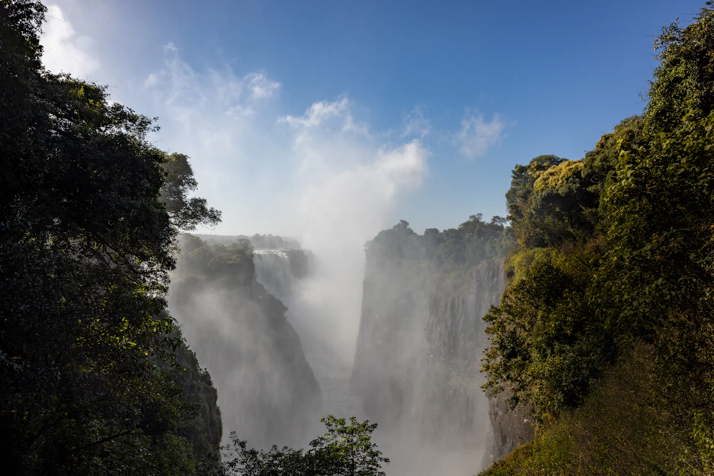 The spray and cascade of Victoria Falls on the Zambezi